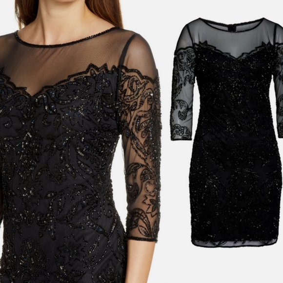 ❤️ Pisarro Nights Beaded Illusion Mesh Sheath Dress - Picture 7 of 10